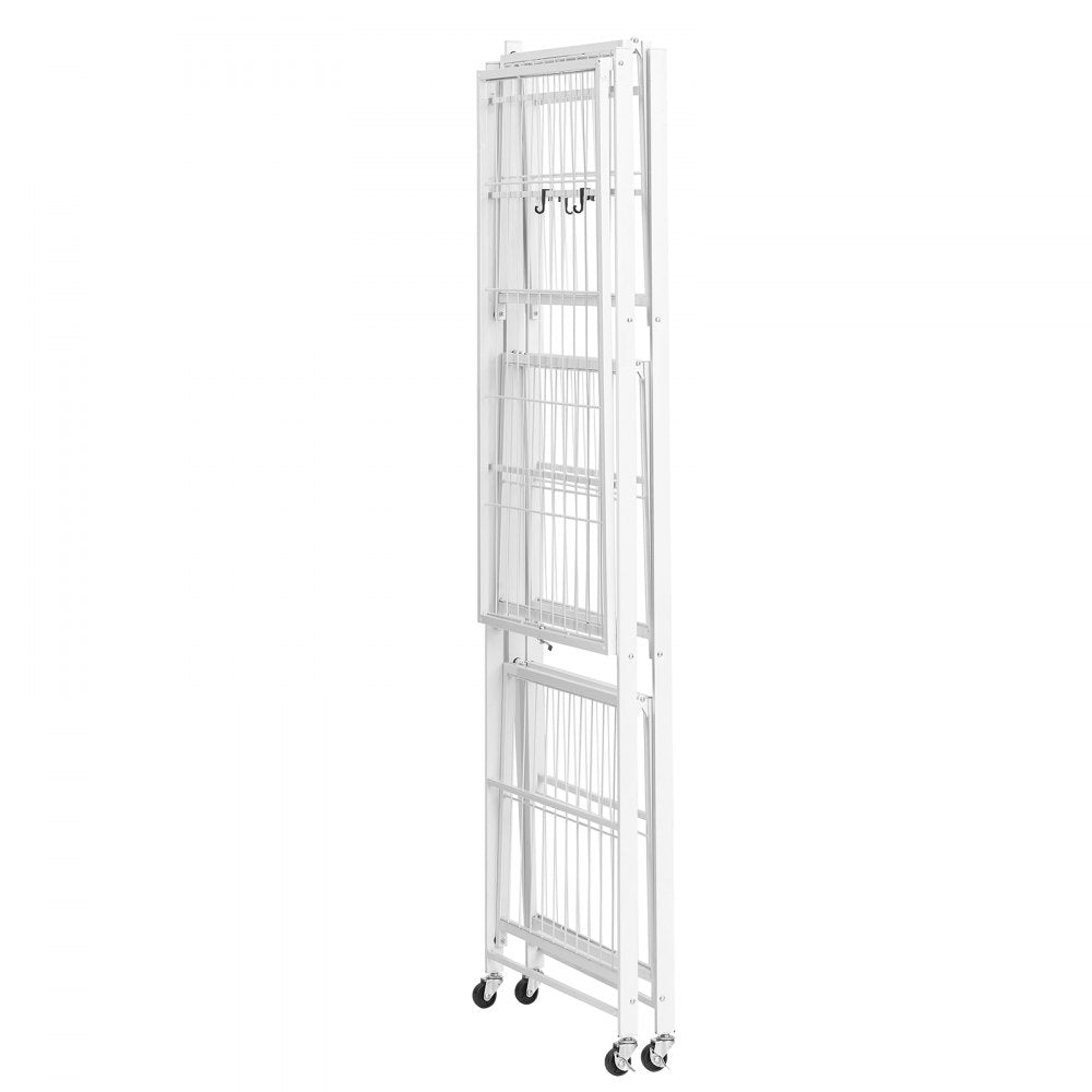 VEVOR 4-Tier Foldable Storage Shelf, 36W x 21D x 60 H Inch Folding Metal Rack Shelving Unit, No Assembly Organizer Shelf with 5 Wheels & 4 Hooks for Pantry, Kitchen, Garage, Basement, White
