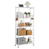 VEVOR 5-Tier Foldable Storage Shelf, 32W x 14D x 72H Inch Folding Metal Rack Shelving Unit, No Assembly Organizer Shelf with 5 Wheels & 4 Hooks for Pantry, Kitchen, Garage, Basement, White