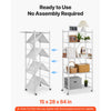 VEVOR 5-Tier Foldable Storage Shelf, 28 W x 15D x 64H Inch Folding Metal Rack Shelving Unit, No Assembly Organizer Shelf with 5 Wheels & 4 Hooks for Pantry, Kitchen, Garage, Basement, White