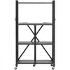 VEVOR 4-Tier Foldable Storage Shelf, 26W x 13D x 46H Inch Folding Metal Rack Shelving Unit, No Assembly Organizer Shelf with 5 Wheels & 4 Hooks for Pantry, Kitchen, Garage, Basement, Black