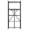 VEVOR 5-Tier Foldable Storage Shelf, 32W x 14D x 72H Inch Folding Metal Rack Shelving Unit, No Assembly Organizer Shelf with 5 Wheels & 4 Hooks for Pantry, Kitchen, Garage, Basement, Black