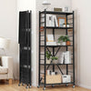 VEVOR 5-Tier Foldable Storage Shelf, 28W x 13D x 66H Inch Folding Metal Rack Shelving Unit, No Assembly Organizer Shelf with 5 Wheels & 4 Hooks for Pantry, Kitchen, Garage, Basement, Black