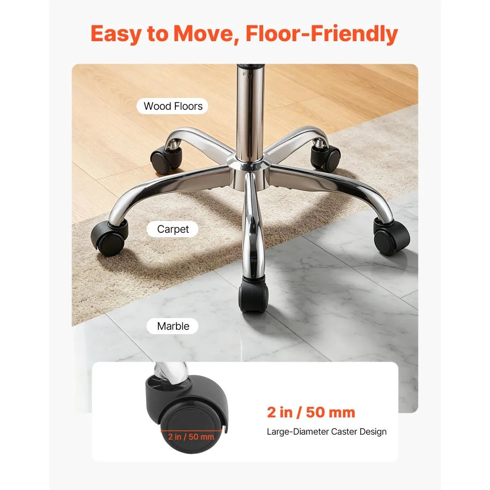 VEVOR Rolling Stool with Wheels, 500 lbs Weight Capacity, Height Adjustable, Thick Cushion Ergonomic PU Leather Seat, 360° Swivel Round Rolling Stool Chair for Salon, Spa, Clinic, Medical, White