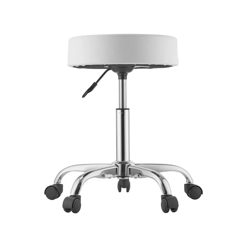 VEVOR Rolling Stool with Wheels, 500 lbs Weight Capacity, Height Adjustable, Thick Cushion Ergonomic PU Leather Seat, 360° Swivel Round Rolling Stool Chair for Salon, Spa, Clinic, Medical, White