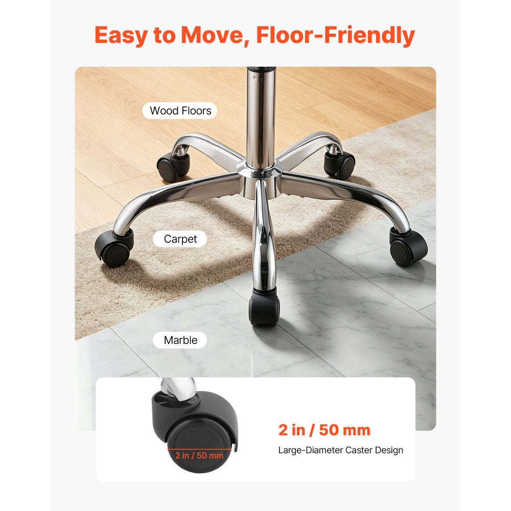 VEVOR Rolling Stool with Back Support, 500 lbs Weight Capacity, Height Adjustable, Thick Cushion Ergonomic PU Leather Seat, 360° Swivel Round Rolling Stool Chair for Salon, Clinic, Medical, Black
