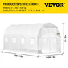 VEVOR 15 x 6.5 x 7 ft Walk-in Tunnel Greenhouse, Portable Plant Hot House with Galvanized Steel Hoops, 1 Top Beam, Diagonal Poles, Zippered Door & 8 Roll-up Windows, White