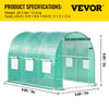 VEVOR Walk-in Tunnel Greenhouse, 9.8 x 6.6 x 6.6 ft Portable Plant Hot House with Galvanized Steel Hoops, 1 Top Beam, Diagonal Poles, Zippered Door & 6 Roll-up Windows, Green