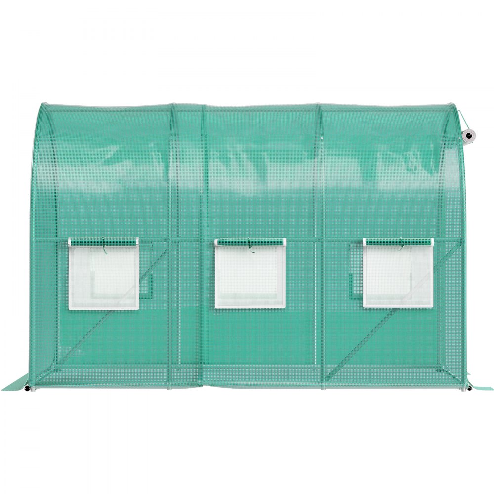 VEVOR Walk-in Tunnel Greenhouse, 9.8 x 6.6 x 6.6 ft Portable Plant Hot House with Galvanized Steel Hoops, 1 Top Beam, Diagonal Poles, Zippered Door & 6 Roll-up Windows, Green