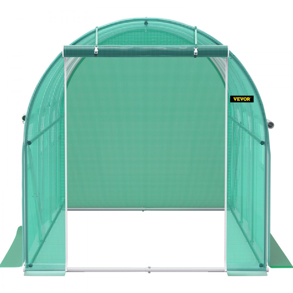 VEVOR 12 x 7 x 7 ft Walk-in Tunnel Greenhouse, Portable Plant Hot House with Galvanized Steel Hoops, 1 Top Beams, 2 Diagonal Poles, 1 Zippered Door & 6 Roll-up Windows, Green