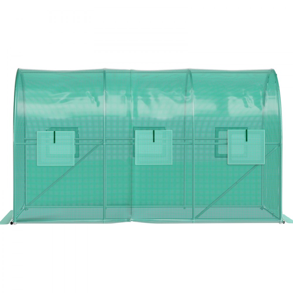 VEVOR 12 x 7 x 7 ft Walk-in Tunnel Greenhouse, Portable Plant Hot House with Galvanized Steel Hoops, 1 Top Beams, 2 Diagonal Poles, 1 Zippered Door & 6 Roll-up Windows, Green