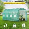 VEVOR Walk-in Tunnel Greenhouse, 15 x 7 x 7 ft Portable Plant Hot House with Galvanized Steel Hoops, 1 Top Beam, Diagonal Poles, Zippered Door & 8 Roll-up Windows, Green