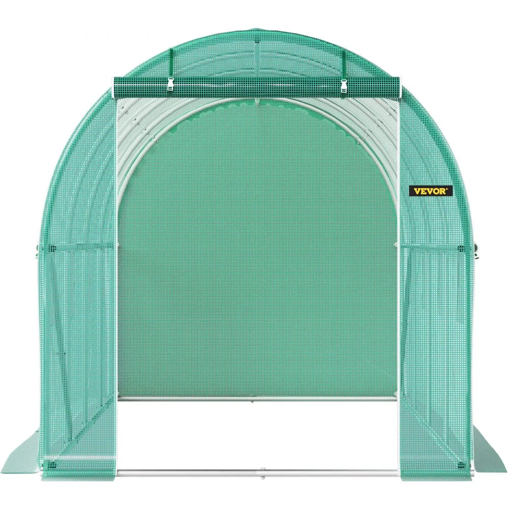 VEVOR Walk-in Tunnel Greenhouse, 15 x 7 x 7 ft Portable Plant Hot House with Galvanized Steel Hoops, 1 Top Beam, Diagonal Poles, Zippered Door & 8 Roll-up Windows, Green