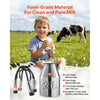 VEVOR Electric Cow Milking Machine, 6.6 Gal / 25 L 304 Stainless Steel Bucket, Food-Grade Teat Cups and Silicone Hose, Strong Suction, Vacuum Pulsation, Electric Milker Machine with Wheels for Cow