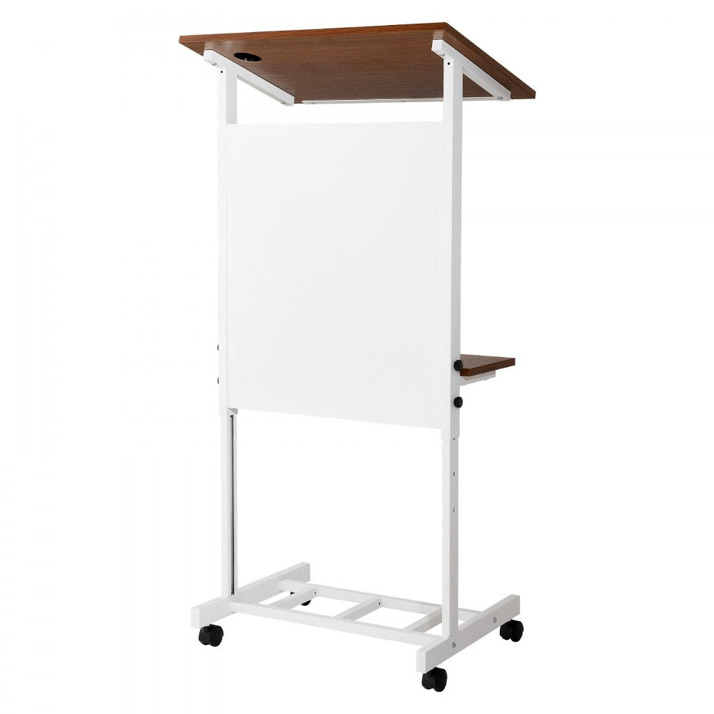 VEVOR Podium Stand, Adjustable Height Wooden Lectern Mobile Laptop Desk, for Schools, Churches and Events, 40-49 inch, Portable Presentation Lectern Stand with Storage Shelf, Book Stop and Cup Holder