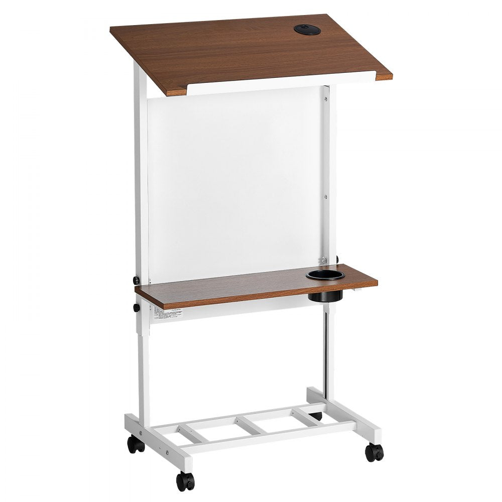 VEVOR Podium Stand, Adjustable Height Wooden Lectern Mobile Laptop Desk, for Schools, Churches and Events, 40-49 inch, Portable Presentation Lectern Stand with Storage Shelf, Book Stop and Cup Holder