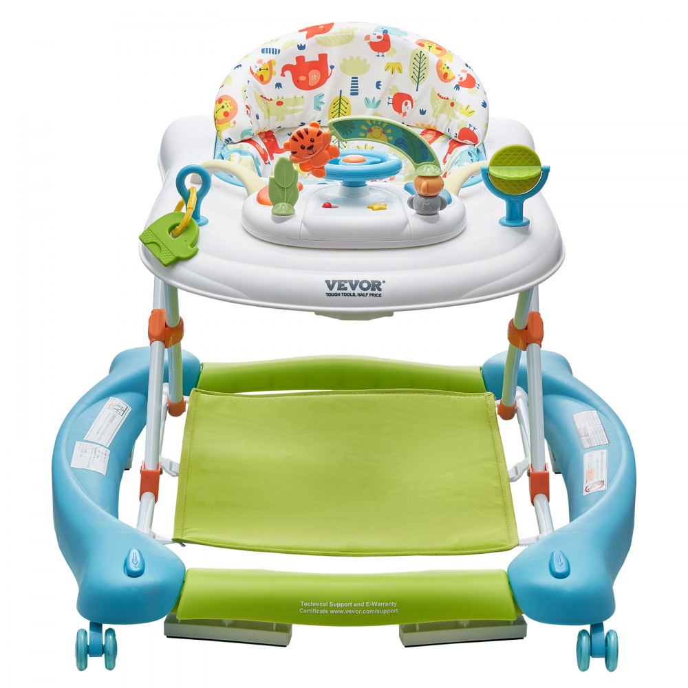 VEVOR 4-in-1 Baby Walker, Foldable Baby Activity Center on Wheels, 3 Adjustable Height, Music & Toys Tray, Learning-Seated | Walk-Behind | Rocker | Bouncer Toddler Walker for Girls Boys 6-24 Months