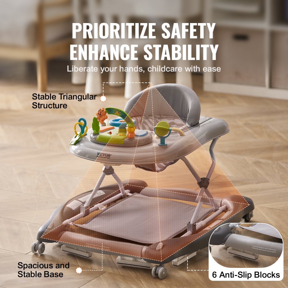 VEVOR 4-in-1 Baby Walker, Foldable Baby Activity Center on Wheels, 3 Adjustable Height, Music & Toys Tray, Learning-Seated | Walk-Behind | Rocker | Bouncer Toddler Walker for Girls Boys  6-24 Months