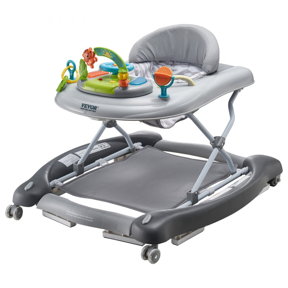 VEVOR 4-in-1 Baby Walker, Foldable Baby Activity Center on Wheels, 3 Adjustable Height, Music & Toys Tray, Learning-Seated | Walk-Behind | Rocker | Bouncer Toddler Walker for Girls Boys  6-24 Months