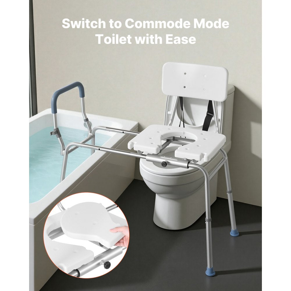 VEVOR Sliding Shower Chair, 400 lbs Capacity Tub Transfer Bench for Bathtub, Heavy Duty Shower Bench with Arms and Backrest, Height Adjustable Seat for Handicap, Adults, Seniors, Elderly and Disabled