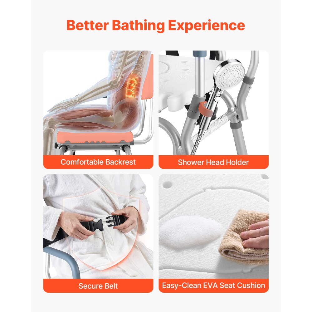 VEVOR Sliding Shower Chair, 400 lbs Capacity Tub Transfer Bench for Bathtub, Heavy Duty Shower Bench with Arms and Backrest, Height Adjustable Seat for Handicap, Adults, Seniors, Elderly and Disabled