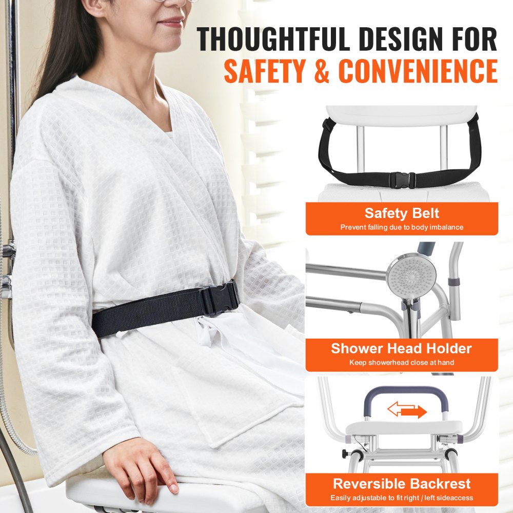 VEVOR Sliding Tub Transfer Bench, Height Adjustable Bathtub Transfer Bench with Cut-Out Seat, Reversible Backrest & Safety Belt, Non-Slip Shower Chair for Elderly Disabled Handicap, 400LBS Capacity