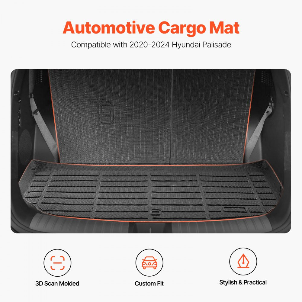 VEVOR Cargo Mats Compatible with Hyundai Palisade 2020-2024, Custom Fit TPE Cargo Liner Set for SUVs, Trunk and Rear Back Seat Protector Replacement, Black, Trunk Mat and Backrest Mats