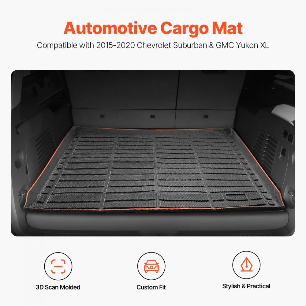 VEVOR Cargo Mat Compatible with Chevrolet Suburban & GMC Yukon XL 2015-2020, Precise Fit Trunk Mat for SUVs, TPE Trunk Protector Replacement, Black (1PCS)
