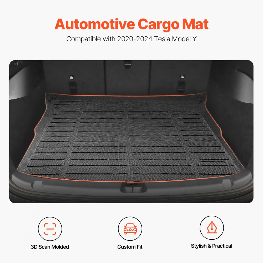VEVOR Cargo Mat Compatible with Tesla Model Y 2020-2024, Precise Fit Trunk Mat for SUVs, TPE Trunk Protector Replacement, Black (1PCS)