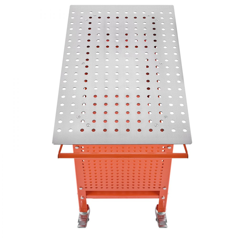 VEVOR Welding Table, 40" x 24" Welding Workbench Table with 800LBS Static Weight Capacity, Movable Steel Work Bench with 4 Wheels (2 with Brake), Double-Layer Storage Board and 5/8-inch Fixture Holes