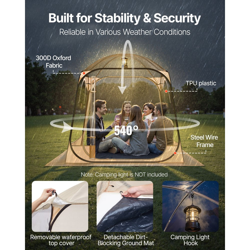 Pop up Sports Tent, 72x72 in Clear Bubble Tent for 2-4 Persons, Waterproof Outdoor Pod with Floor Mat & Top Cover, Garden Igloo Dome Tents Camping