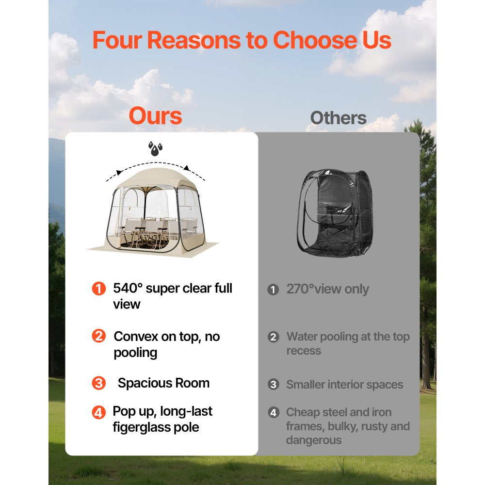Pop up Sports Tent, 72x72 in Clear Bubble Tent for 2-4 Persons, Waterproof Outdoor Pod with Floor Mat & Top Cover, Garden Igloo Dome Tents Camping