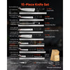 VEVOR Kitchen Knife Set with Block and Sharpener, 15 Piece High Carbon Stainless Steel Sharp Knife Set, Kitchen Cutlery with Ergonomic Handle, Sharpening Rod and Premium Wooden Block, for Home Cooks