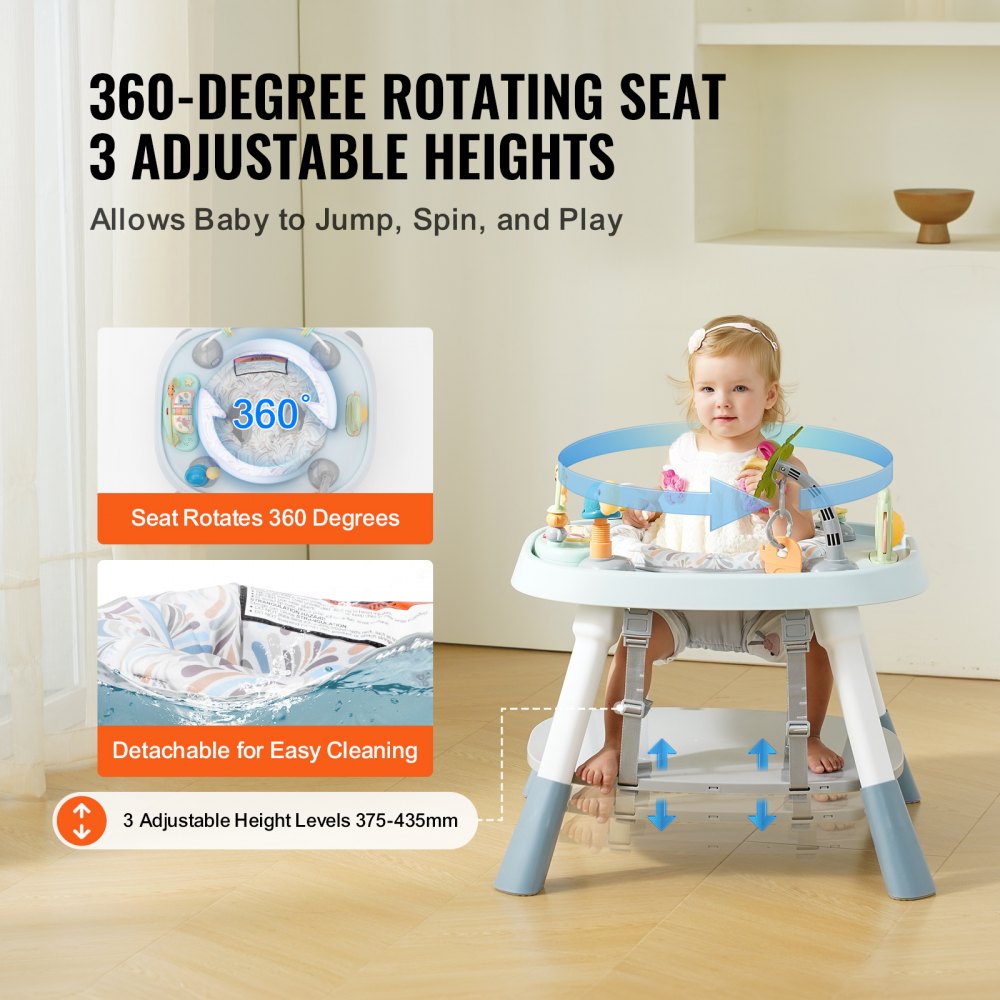 VEVOR Baby Activity Center, Interactive Play Center, 360° Rotating Seat & Adjustable Height, Toddler Jumper Bouncer & Play Table with Developmental Toys, Music Songs, For Age 6 Months and Up