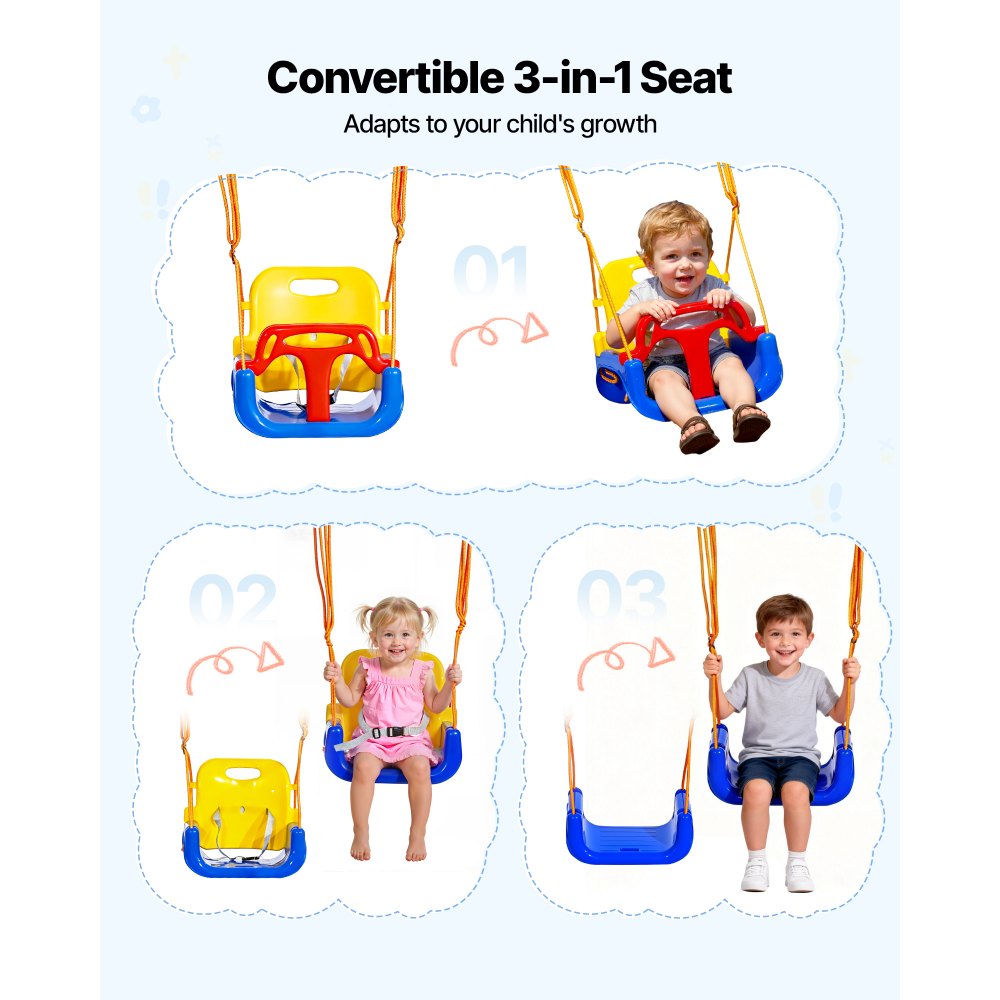 VEVOR Toddler Swing and Jumper, 2 in 1 Swing Set and Bouncer, Thick Plastic Seat with Foldable A-Frame Metal Stand, Reinforced with 4 Sandbags, Easy to Install and Store, for Indoor or Outdoor Play