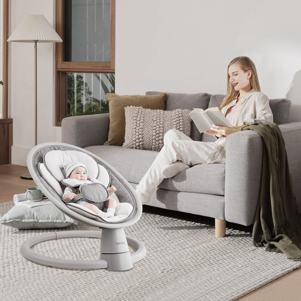 VEVOR Baby Swing, 5-Speed Baby Rocker Swing, Portable Infant Swing with Remote Control, Touch Panel, Bluetooth Music, 10 Preset Lullabies & 5-Point Safety Harness for 0-9 Month Boys Girls Up to 20lbs