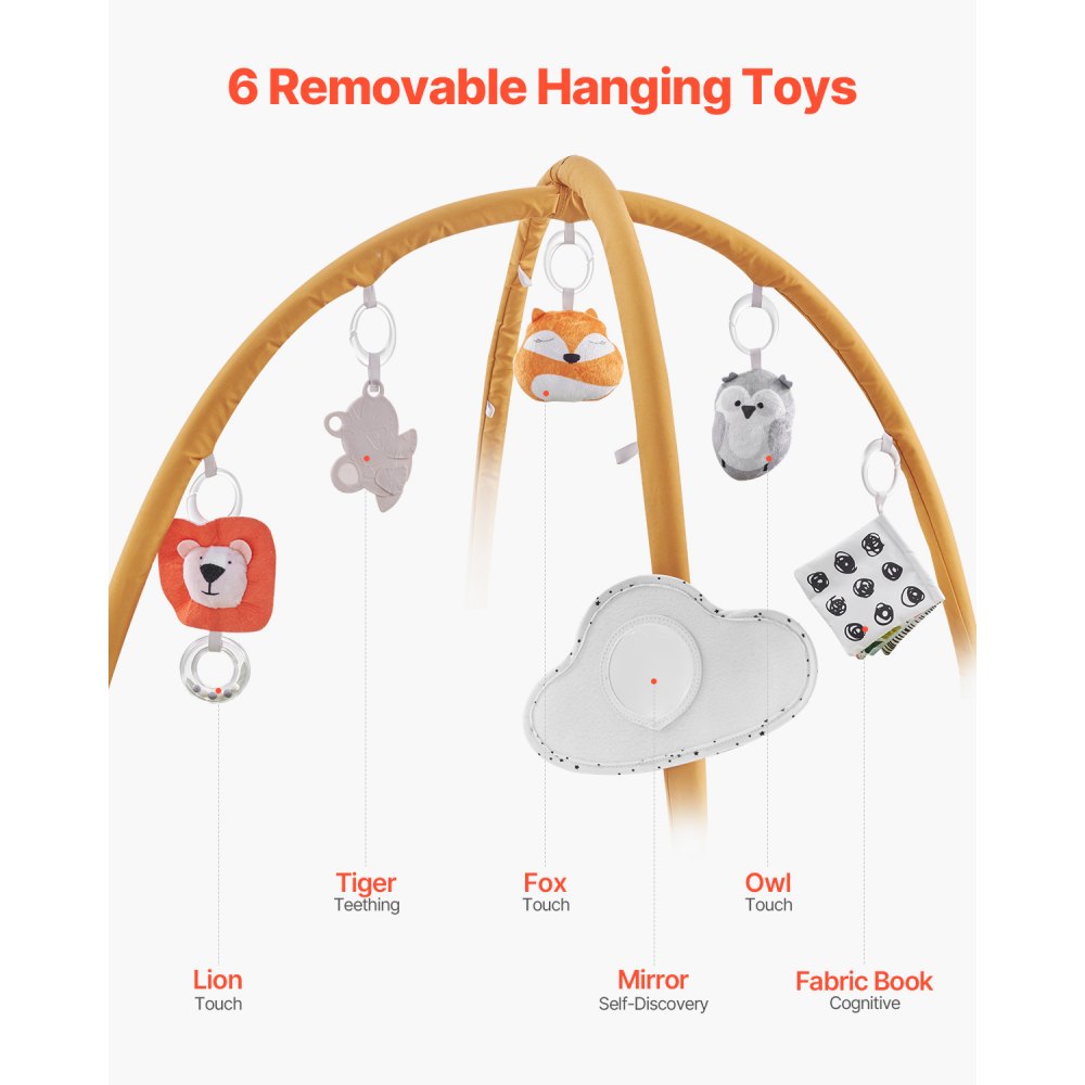 VEVOR Baby Play Gym Mat, Baby Activity Mat with 6 Sensory Toys, Oversize Leaf-Shaped Tummy Time Mat for 0-18 Months Newborn Infant, Baby Essential Gift for Motor Skills & Early Cognitive Development