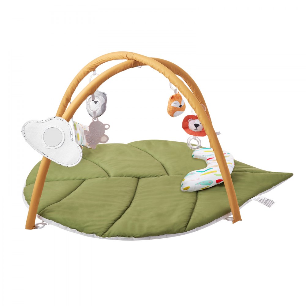 VEVOR Baby Play Gym Mat, Baby Activity Mat with 6 Sensory Toys, Oversize Leaf-Shaped Tummy Time Mat for 0-18 Months Newborn Infant, Baby Essential Gift for Motor Skills & Early Cognitive Development