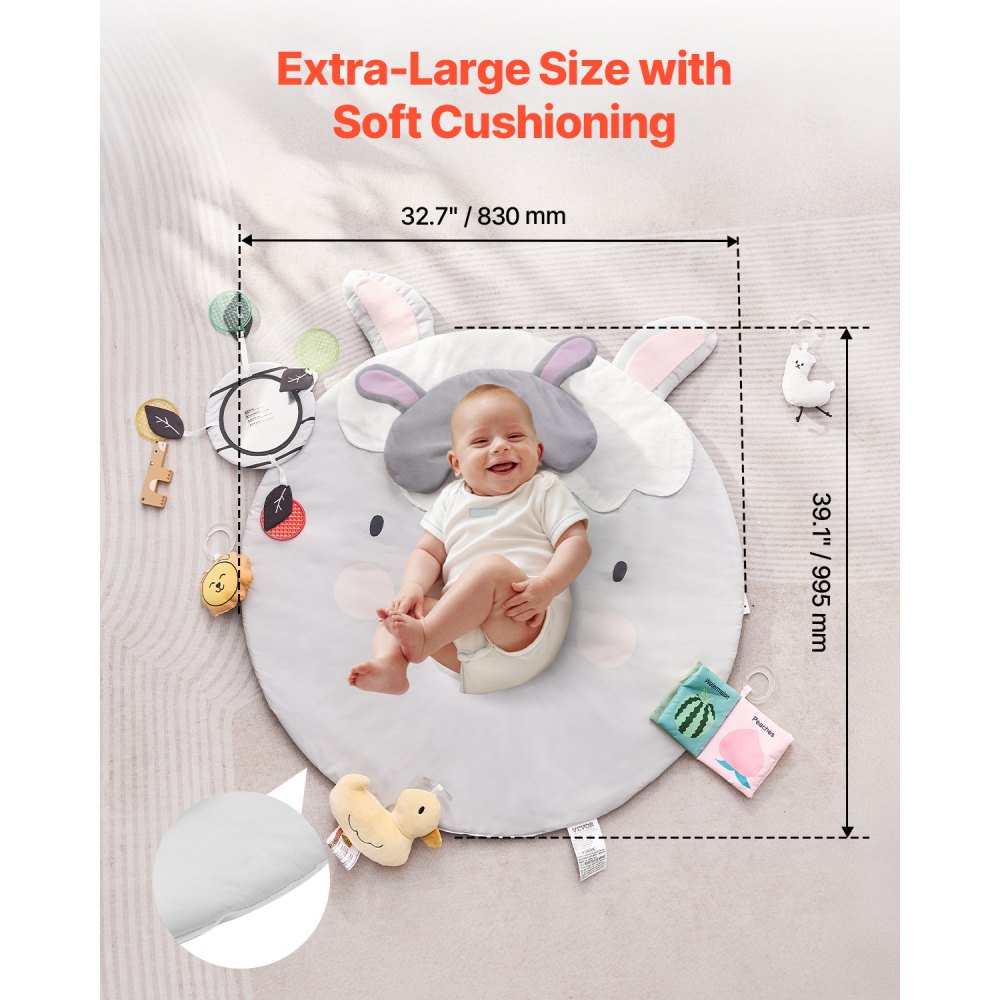 VEVOR Baby Play Gym Mat, Tummy Time Mat with 5 Sensory Toys, Baby Activity Mat with Light-up Musical Duck Toy for 0-18 Months Newborn Infant, Baby Essential Gift for Sensory & Motor Skill Development