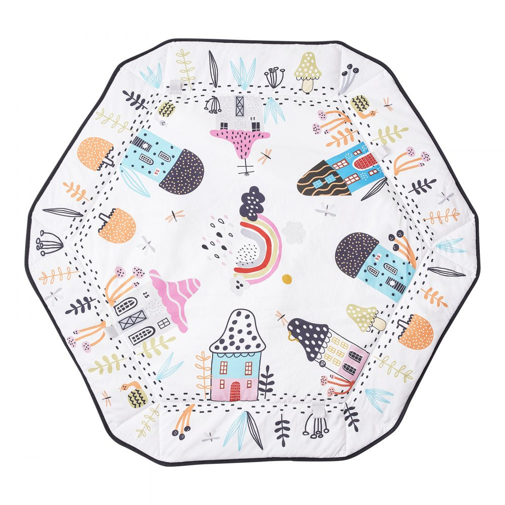 VEVOR Baby Play Gym Mat, Tummy Time Mat with 6 Detachable Sensory Toys, 41.7" x 41.7" Large-Sized Baby Newborn Activity Mat with Fold-up Sides & Soft Fabric for Sensory and Motor Skill Development