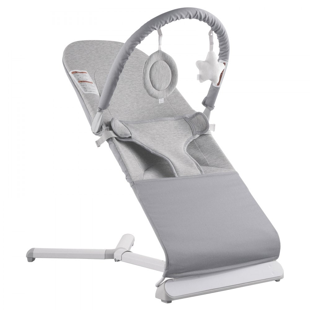 VEVOR Baby Bouncer, Folding Bouncer Seat for Babies 0-9 Months, Newborn Bouncer Chair with 2 Reclining Angles & Rotatable Toy Bar, Portable Infant Rocker with Travel Bag for Indoor Outdoor, Light Gray
