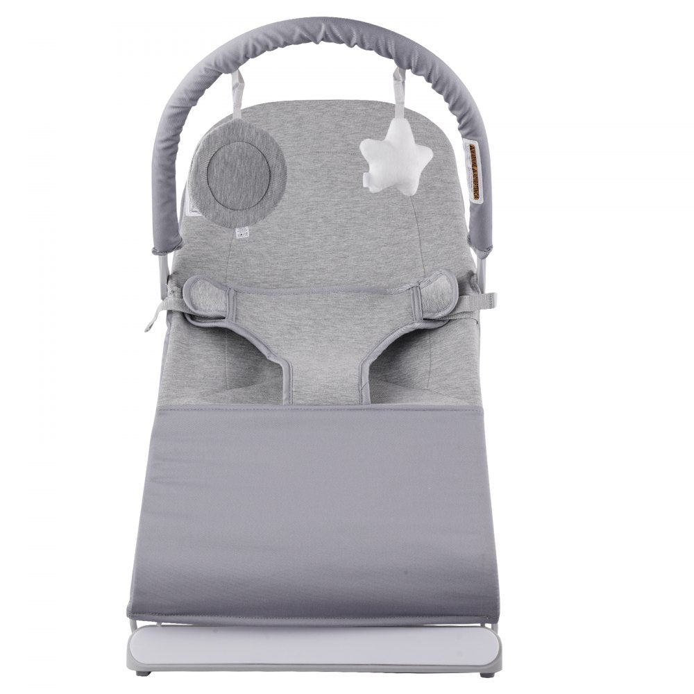 VEVOR Baby Bouncer, Folding Bouncer Seat for Babies 0-9 Months, Newborn Bouncer Chair with 2 Reclining Angles & Rotatable Toy Bar, Portable Infant Rocker with Travel Bag for Indoor Outdoor, Light Gray