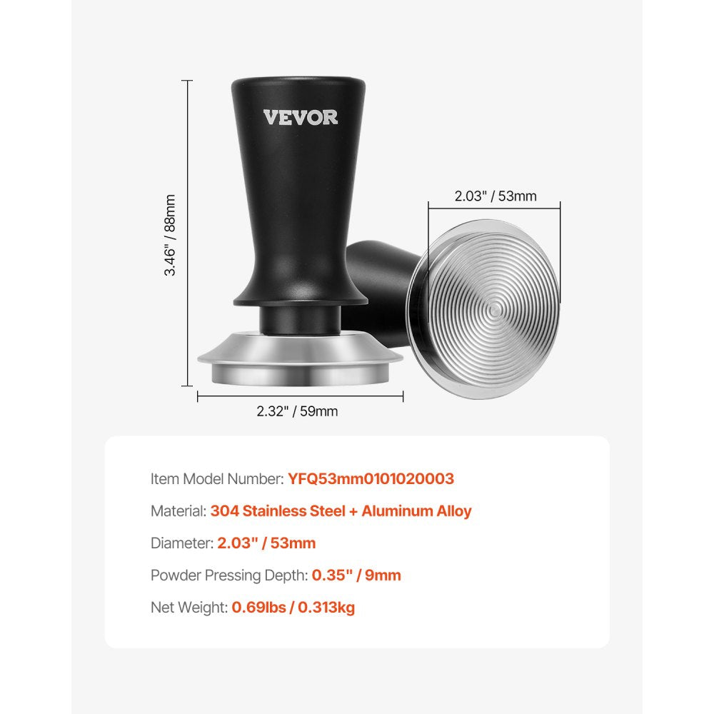 VEVOR Espresso Tamper 53mm, Spring Loaded Coffee Tamper, 30 lbs Tamper Tool Espresso, Stainless Tamper with Non-Slip Grip