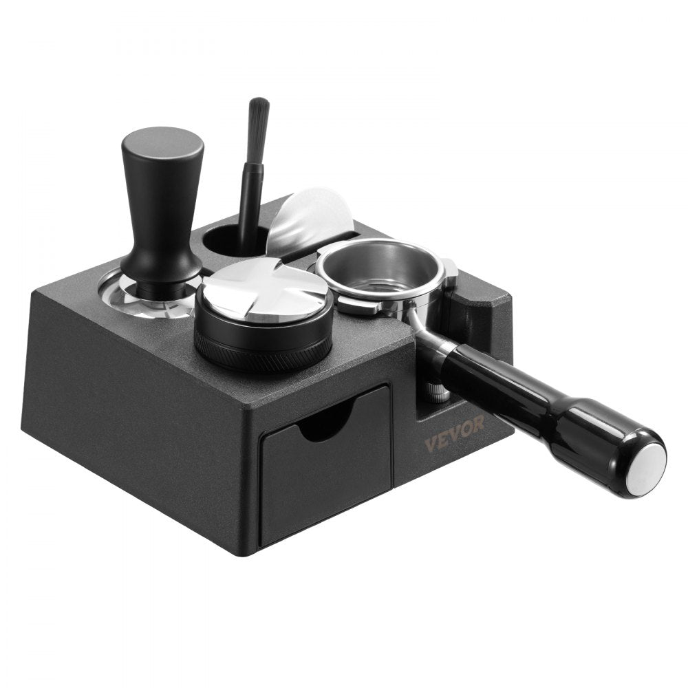VEVOR Espresso Tamping Station, ABS Material, 7-in-1 Multifunctional Tamping Station with Detachable Slot, Easy to Clean Espresso Knock Box with Non-Slip Base, Fits for 51-58 mm Handles