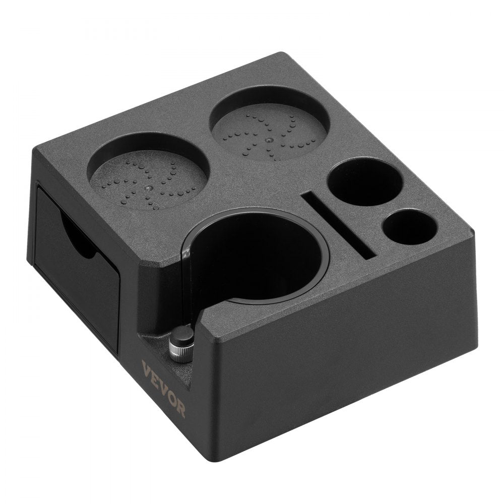 VEVOR Espresso Tamping Station, ABS Material, 7-in-1 Multifunctional Tamping Station with Detachable Slot, Easy to Clean Espresso Knock Box with Non-Slip Base, Fits for 51-58 mm Handles
