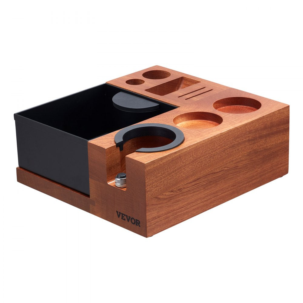 VEVOR Espresso Tamping Station, Sapele Wood, 9-in-1 Multifunctional Tamping Station with Detachable Slot, Easy to Clean Espresso Knock Box with Non-Slip Base, Fits for 51-58 mm Handles