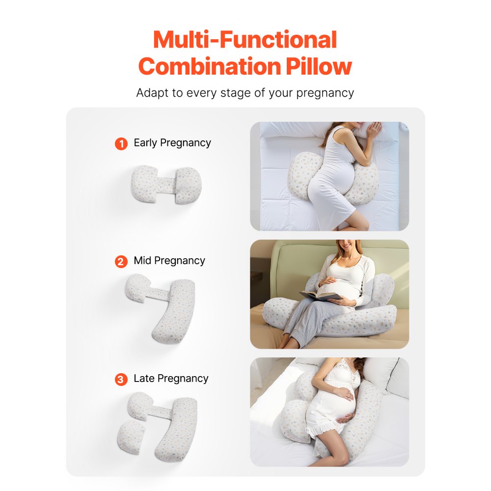 VEVOR Pregnancy Pillows for Sleeping, Adjustable Maternity Pillow for Pregnant Women, Soft Pregnancy Body Pillow with Removable & Washable Cover for Back Belly Hip Support, Lightweight and Portable