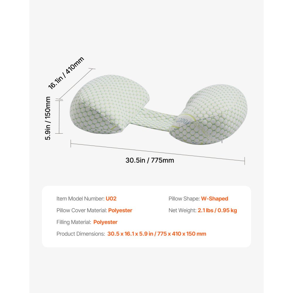 VEVOR Pregnancy Wedge Pillow, W-Shaped Maternity Pillow for Pregnant Women, Soft and Breathable Pregnancy Pillow with Removable & Washable Cover for Back Belly Hips Support, Lightweight and Portable