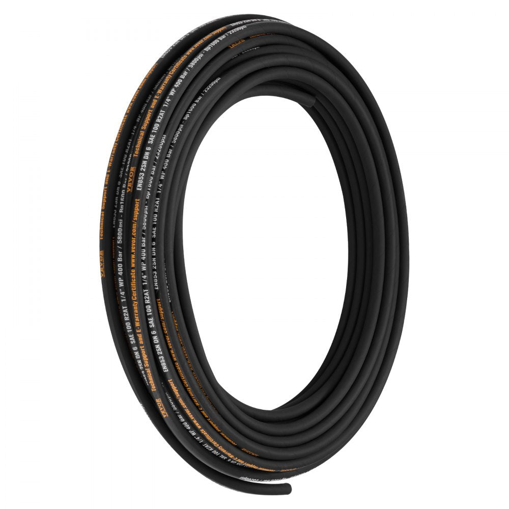 VEVOR Hydraulic Hose 1/4 inch x 100 ft, Coiled Hydraulic Hose 5800 PSI, Rubber Hydraulic Hose with 2 High-Tensile Steel Wire Braid, Bulk Hydraulic Hose -20℃ to 140℃, Hydraulic Oil Flexible Hose