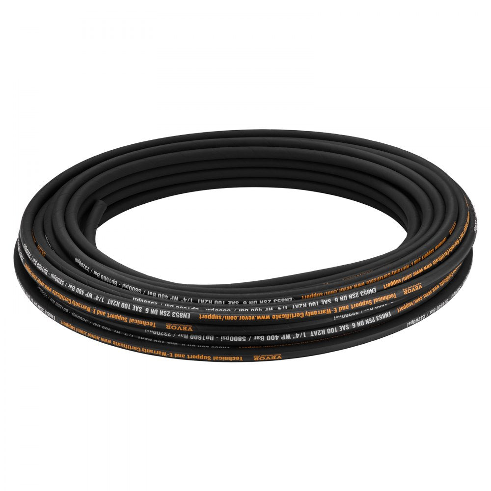 VEVOR Hydraulic Hose 1/4 inch x 100 ft, Coiled Hydraulic Hose 5800 PSI, Rubber Hydraulic Hose with 2 High-Tensile Steel Wire Braid, Bulk Hydraulic Hose -20℃ to 140℃, Hydraulic Oil Flexible Hose