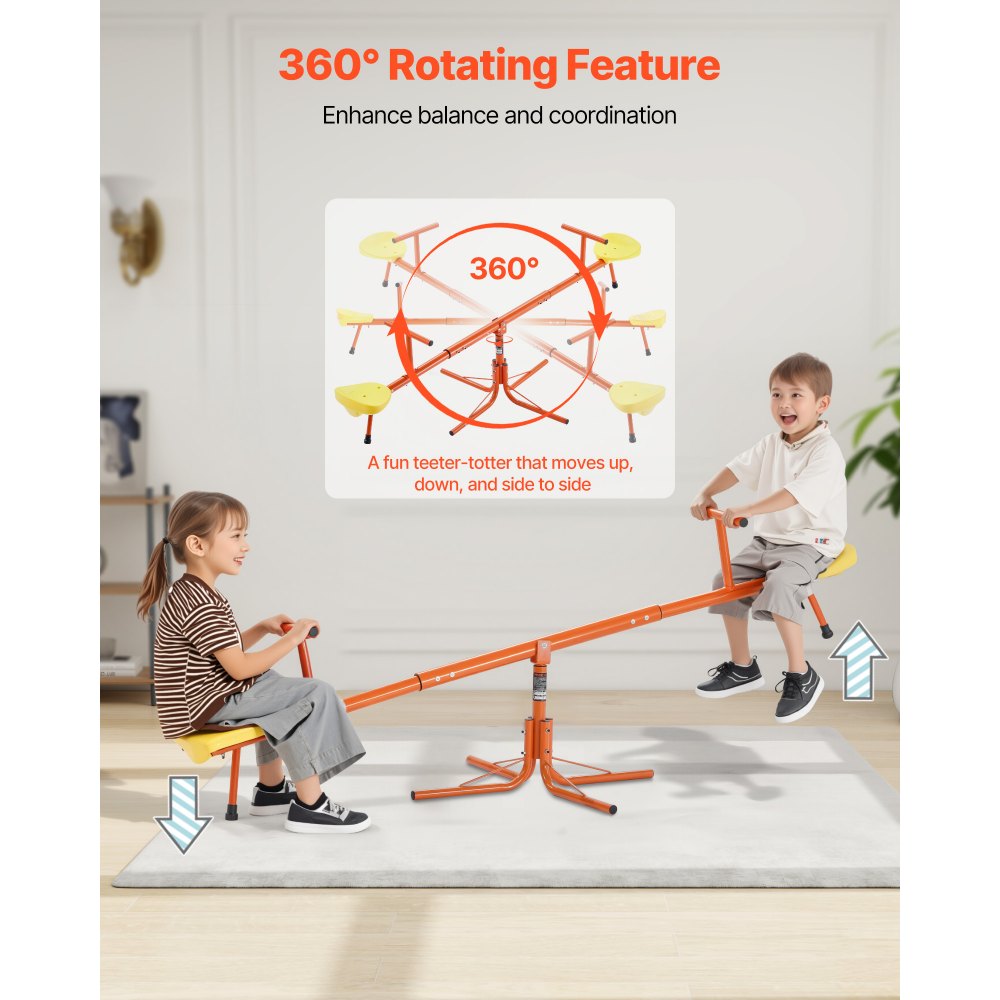 VEVOR Kids Seesaw, 100 lbs Load Capacity per Seat, Sit and Spin Teeter Totter with 4-prong Support Legs, Kids Outdoor Playground Equipment, Swiveling 360 Degrees Rotating for Children Aged 3+